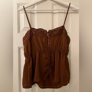 american eagle brown strap shirt with lace/ buttons
